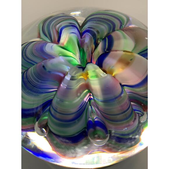 Vtg Joe Rice St Claire Hand Blown Art Glass Multi Color Ribbon Claw Paper Weight - Picture 11 of 12
